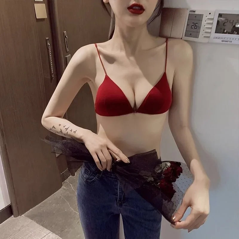MOYISU Desire Sexy Girl Underwear Front Buckle Thin Shoulder Triangle Cup Thin Back Without Underwire Sexy Simple Bra Small Bra