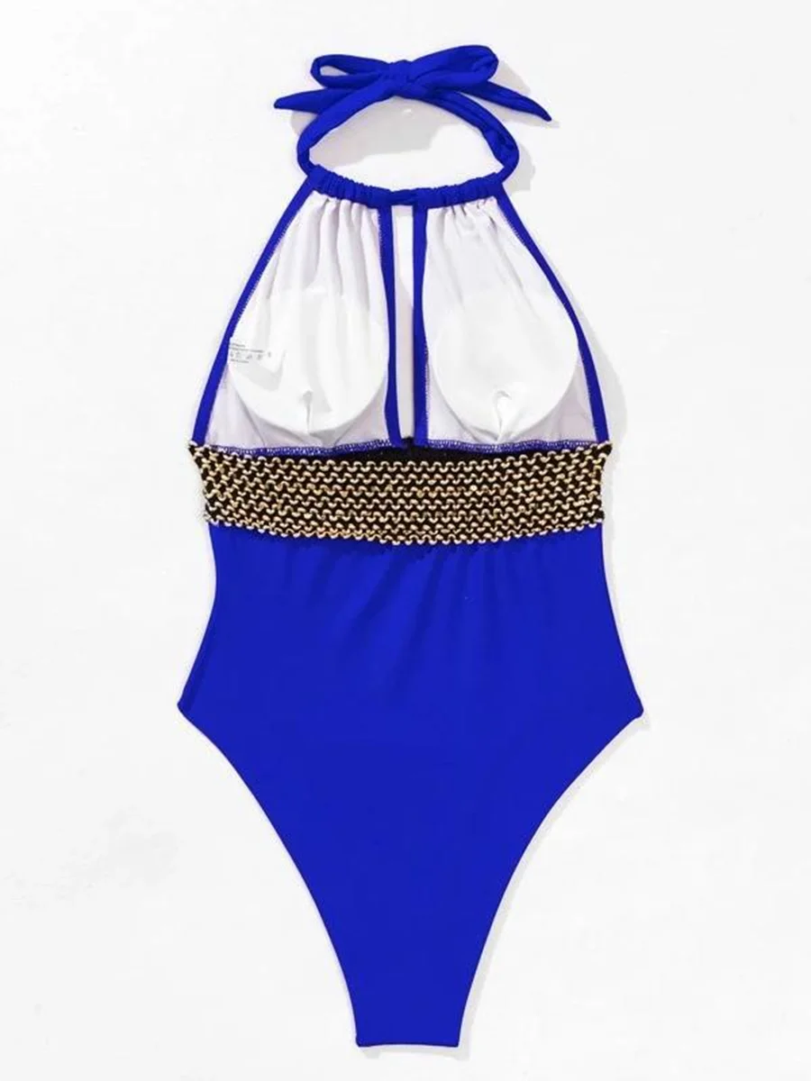 2026 Halter Swimsuit Metal Chain Solid Swimwear Women Bathing Suit Female Padded Monokini Swimming Summer Beachwear Bodysuit
