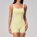 Tight Fitting One-piece Yoga Suit Women Color Bloack Square Collar Hollow Out Backless Butt-Lifting Gym Sports Short Jumpsuit