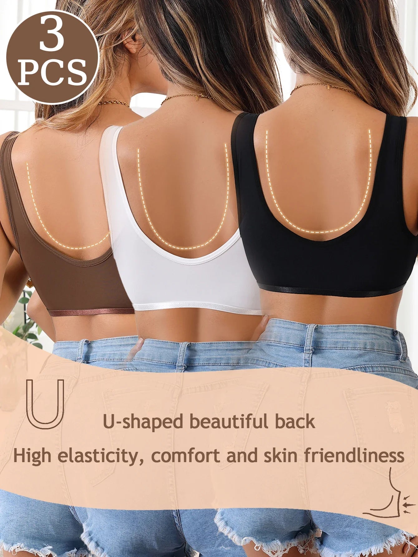 3Pcs/Set Summer Solid Wireless Women's Bra Bralette Front Clasp Push up Bra Comfort Unpadded Bras