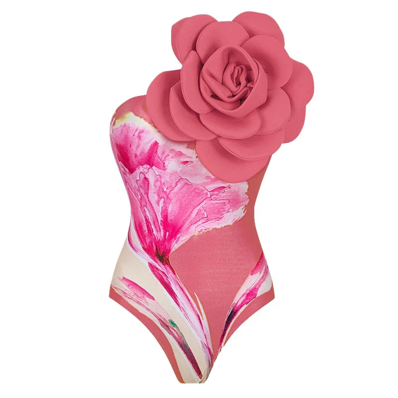 Blue 3D Flower One Piece Swimsuit Luxury Women Swimwear 2024 Monokini Bodysuit Swim Suit Bathing Suit Beachwear Summer Suits