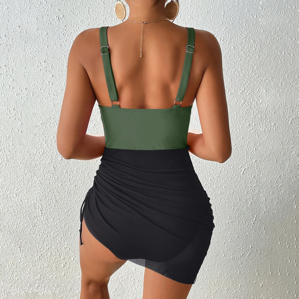 2026 Sexy Swimsuit One Piece V-neck Drawstring Swimwear Women Bathers Bathing Swimming Swim Suit Female Beachwear XXL