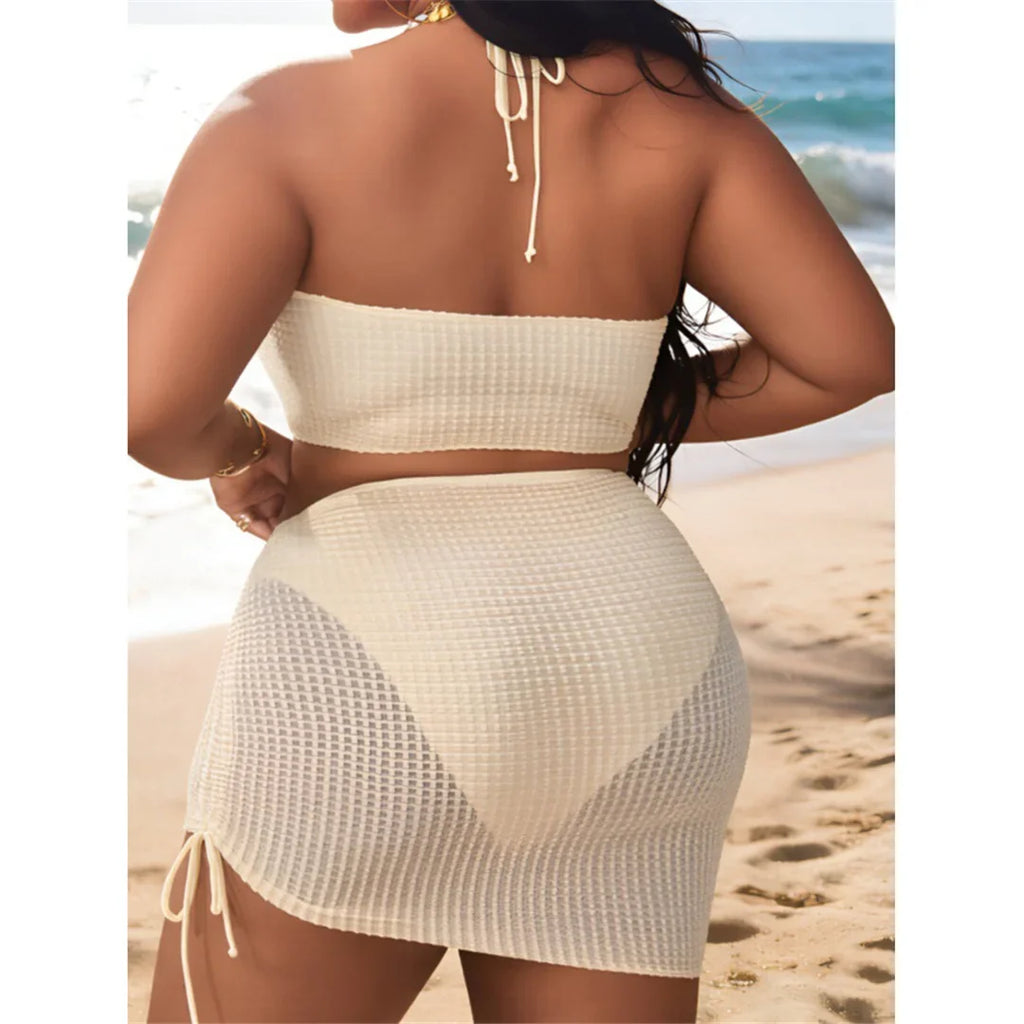 0XL - 4XL 3PCS Bikini Plus Size Large Size Swimwear Women Swimsuit Female Three-pieces Bikini set Bather Bathing Suit Swim V8191