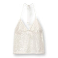Women Sequins Tank Tops V-Neck Tie-Up Halter Neck Casual Vest Summer Sleeveless Crop Tops Streetwear