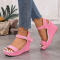 2026 New Platform Wedge Sandals Solid Color Round Headed Square Buckle  High-heeled Sandals