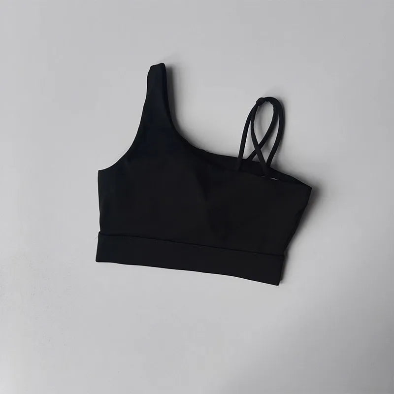 Women's Irregular Shoulder Strap Yoga Sports Bra Shockproof One-Piece Cup Running Vest for Training Fitness And Yoga