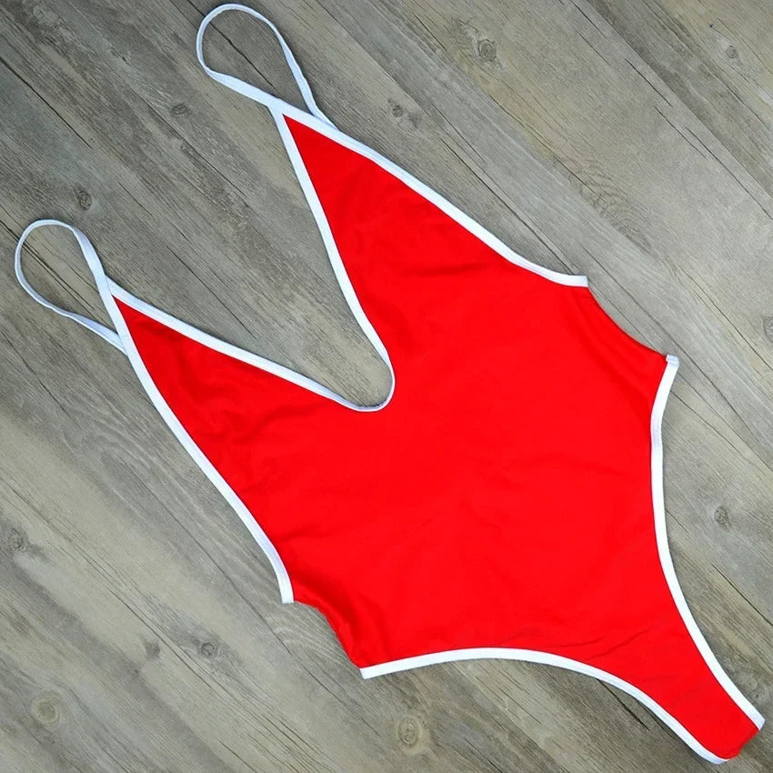 2025 Deep V Neck Thong Swimwear Women One Piece Swimsuit Female Trikini High Cut Monokini Backless Bathing Suit Swim Bodysuit