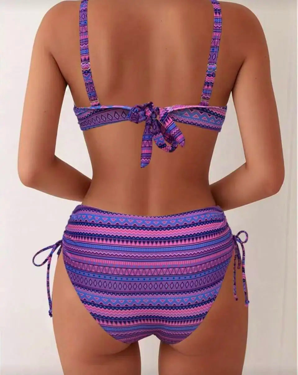 2026 Strappy Drawstring High Waist Bikini Women Stripe Swimwear Female Sexy Swimsuit Bather Bathing Swimming Swim Suit Beachwear