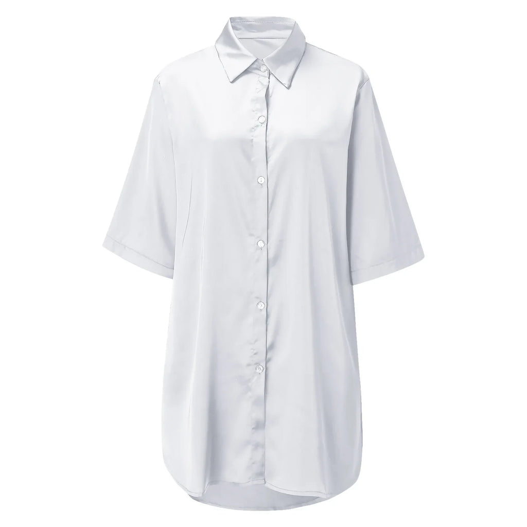 New Women's Solid Color Silky Comfortable Soft Pajamas Sexy Short Sleeve Nightshirt Smooth & Skin-Friendly Home Sleepwear Lounge
