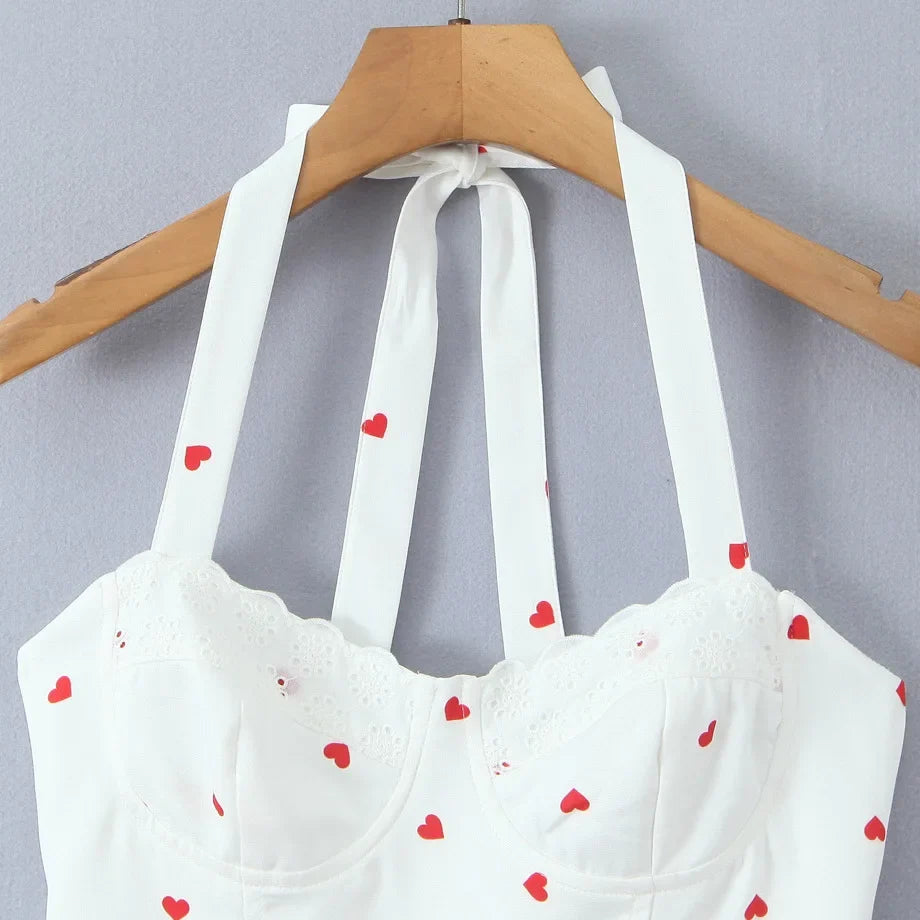 New Elegant Style Sexy Sweet Hot Girl Heart Print Slim Fit Strap Camisole Lace Trimmed Back Zipper Sleeveless Vest Charming GT1L