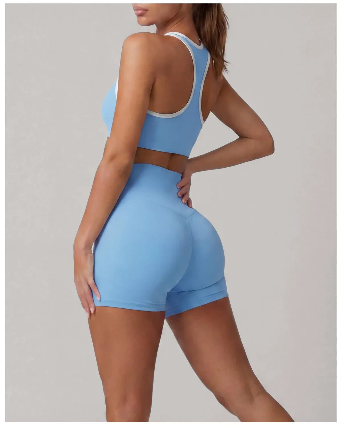 Summer 2 Pieces Yoga Sets Women Color Contrast Back I-shaped Shockproof Sports Bra High Waist Shorts Gym Fitness Suit Tracksuit