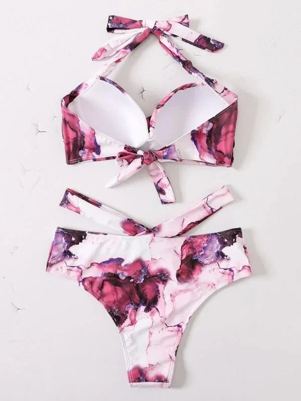 Sexy Push Up Bikinis 2026 Women High Waist Swimsuit Solid Halter Swimwear Female Bathing Suit Swimming Summer Beachwear XXL