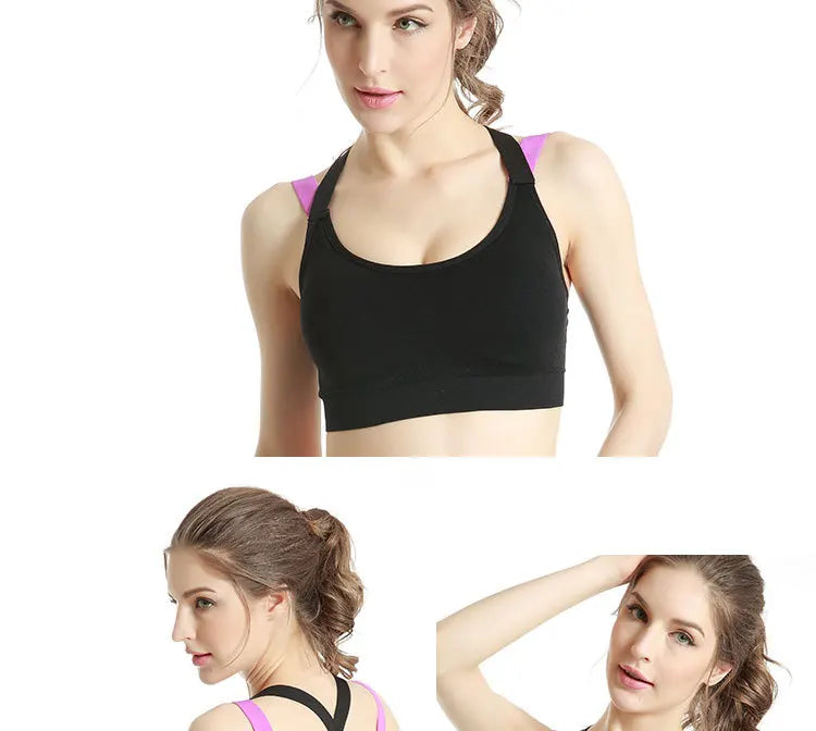 Sports Bra Women Patchwork Cross Back Straps Jogging Gym Crop Top Female Tops Fitness Yoga Shockproof Vest Sport Bras for Women
