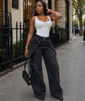 European and American style casual jeans street fashion staggered button design straight leg