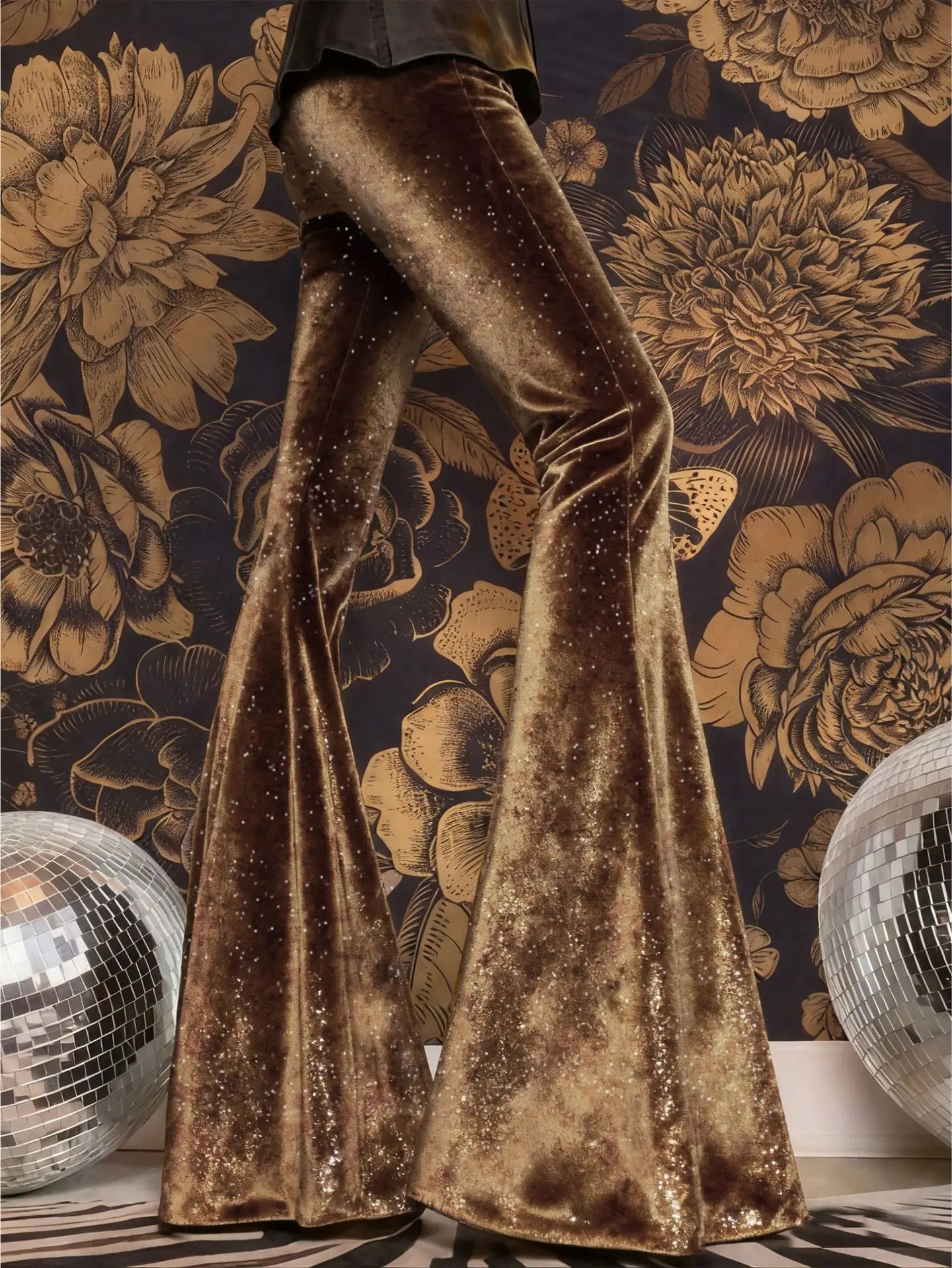new European and American high-waisted slim shiny silver drape gold velvet bell-bottom casual pants
