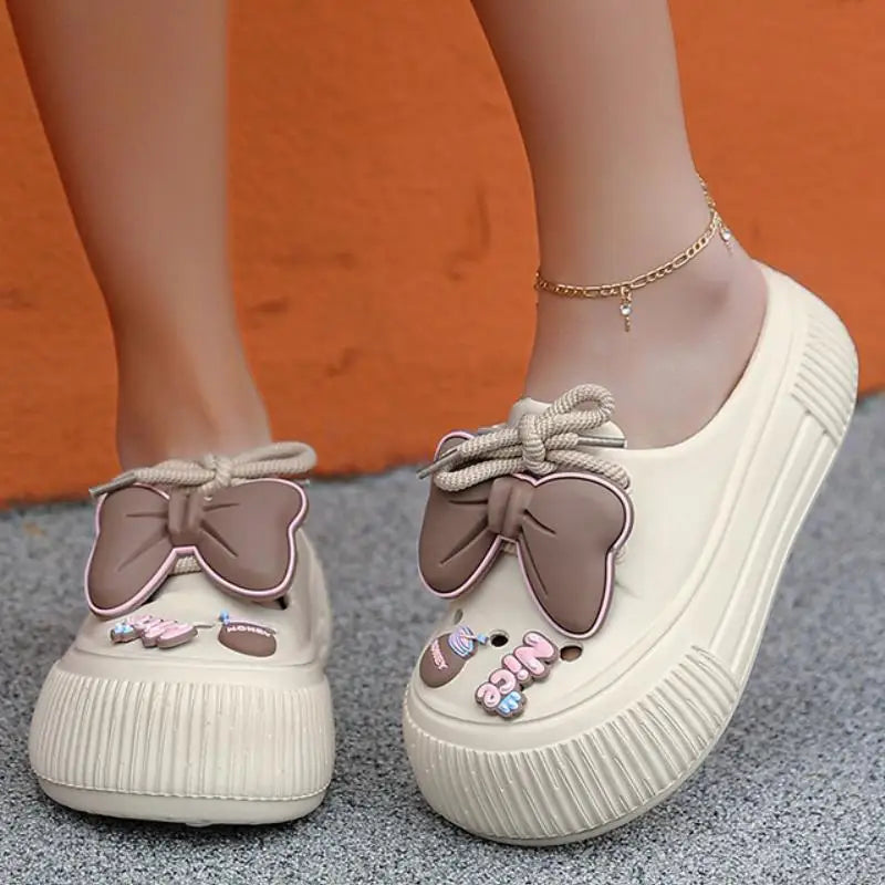 Women Fashion Clogs DIY Cute Bowknot Summer Platform Shoes Female Home Street Slippers Soft EVA Close Toe Girls Beach Sandals