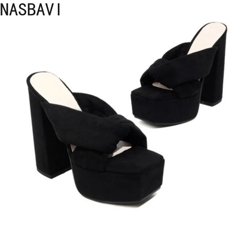NASBAVI Summer New Style Fashion Waterproof Platform Super High Heel Women's Slippers Outdoor Party Open Toe Sandals High 14.5cm