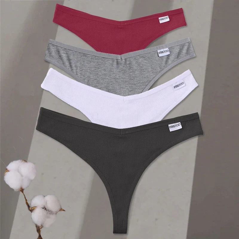 4Pcs/set Cotton Thongs Women Low-Rise Bikini Underwear M-XL Comfortable G-string Female Fruit Embroidery T-Back Panties Lingerie