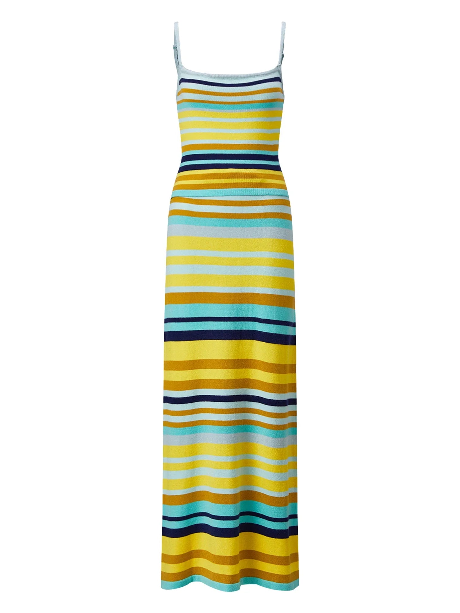 Women’s Bohemian Style Striped Two Piece Outfits Spaghetti Strap Tank Tops and Long Skirt Sets Summer Beach Street Wear