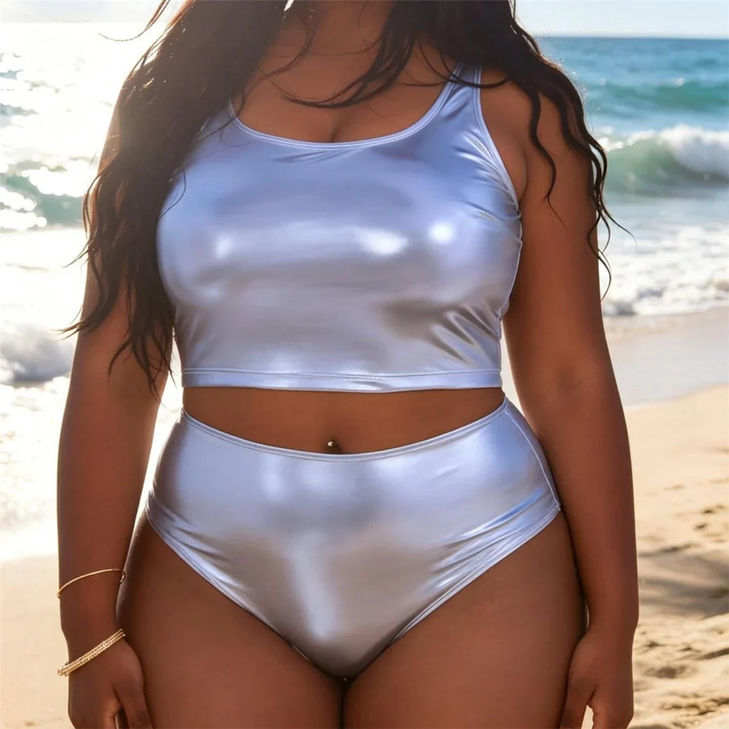 0XL-4XL High Waist Bikini Large Size Swimwear Plus Size Women Swimsuit Female Two-Pieces Bikini Set Bather Bathing Suit V8200