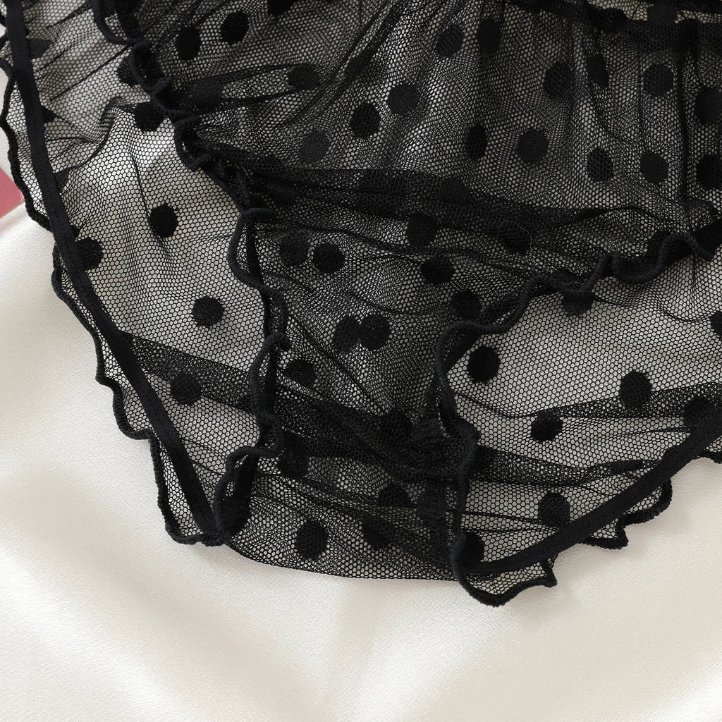 Women 2-Piece Lingerie Dot Embroidery Mesh Fancy Outfit Romantic Underwear Set Bra And Panty Sets