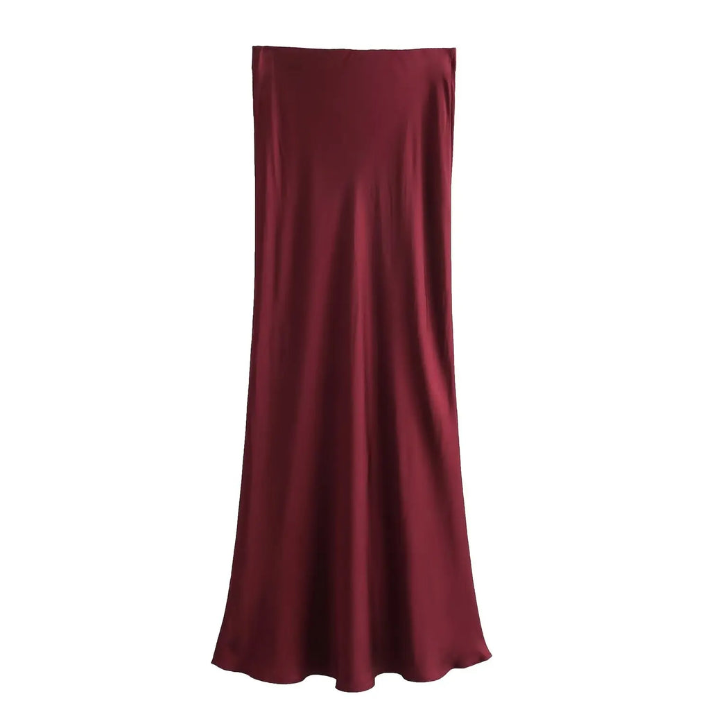 Foridol Autumn Winter Burgundy Satin Skirt Women Party Silk Skirt High Waist Straight Long Faldas Mujer Christmas Skirt