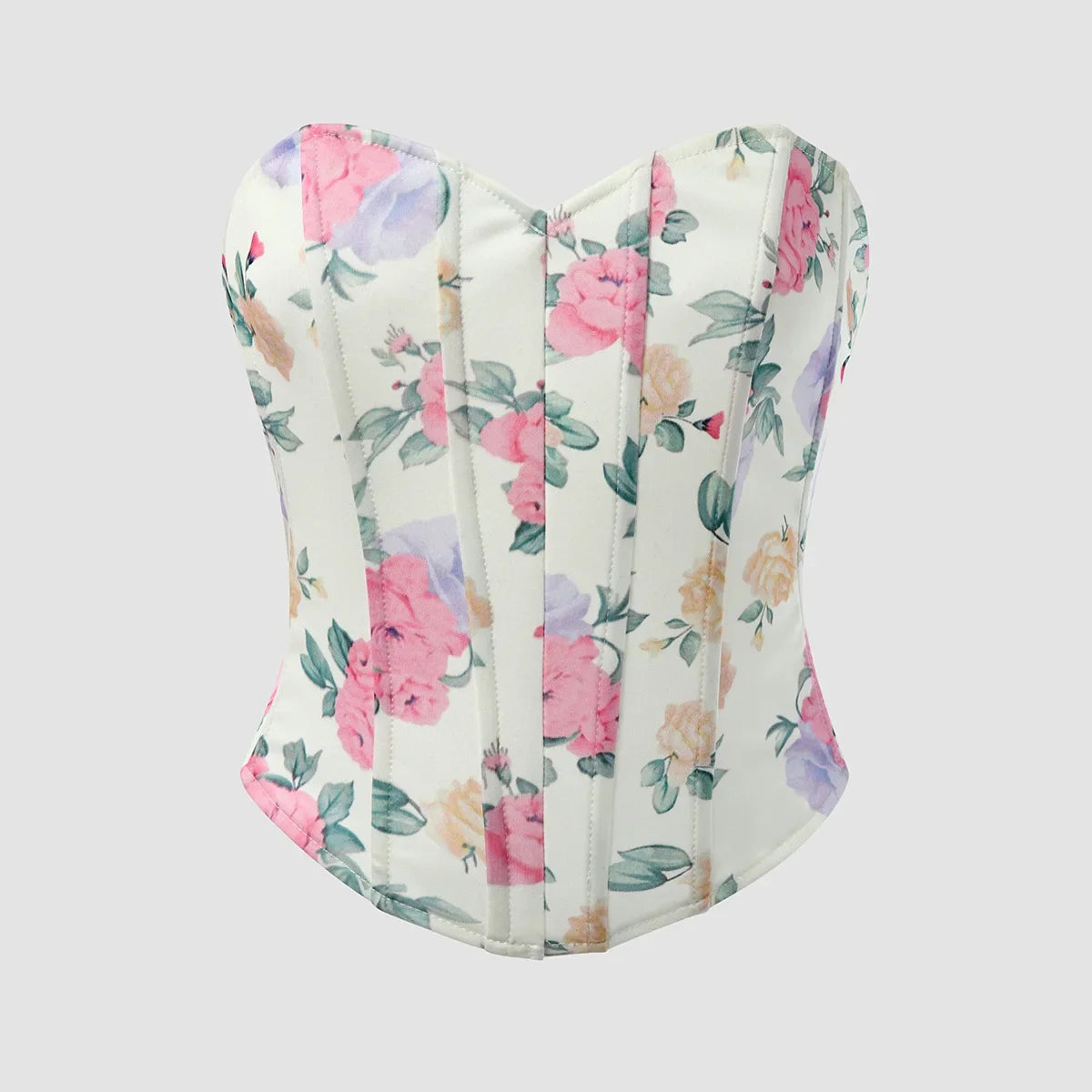 Summer Women Floral Y2K Crop Tops Printed Sleeveless Fishbone Corset Woman Sexy Backless Slim Strapless Streetwear Camisole