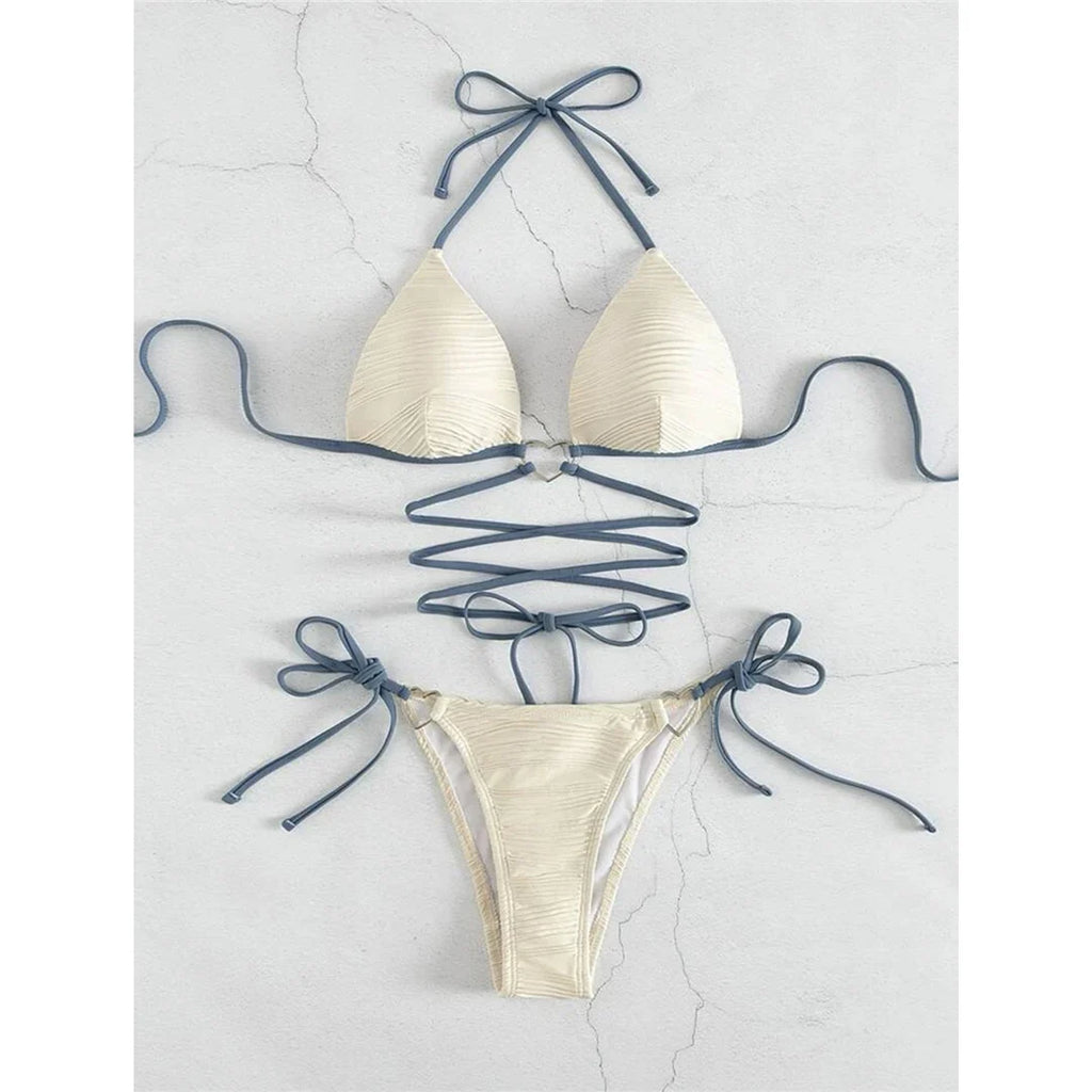 New Wrap Around Halter Wrinkled Bikini Women Swimwear Female Swimsuit Two-Pieces Bikini Set Bather Bathing Suit Swim Lady V4081