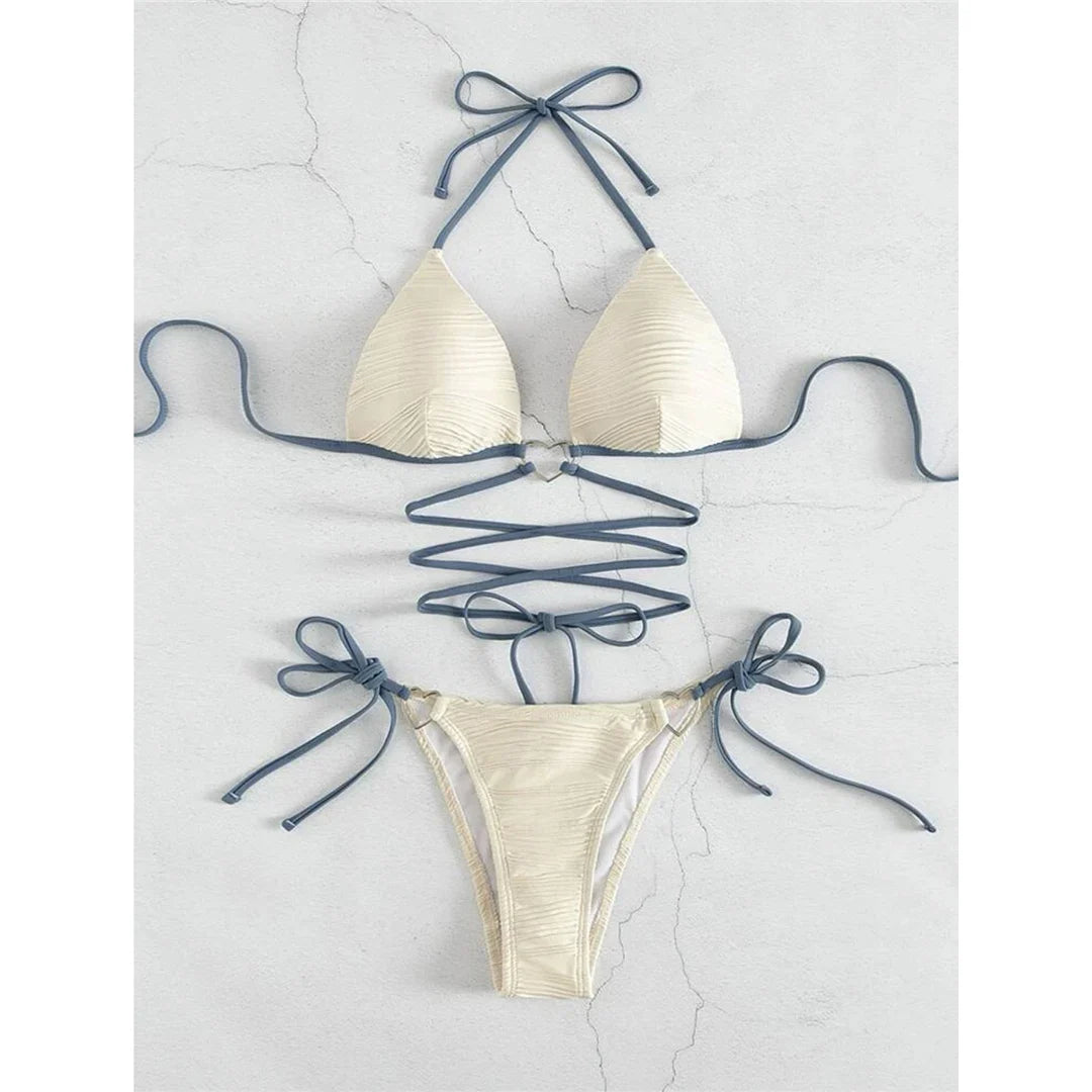 New Wrap Around Halter Wrinkled Bikini Women Swimwear Female Swimsuit Two-Pieces Bikini Set Bather Bathing Suit Swim Lady V4081