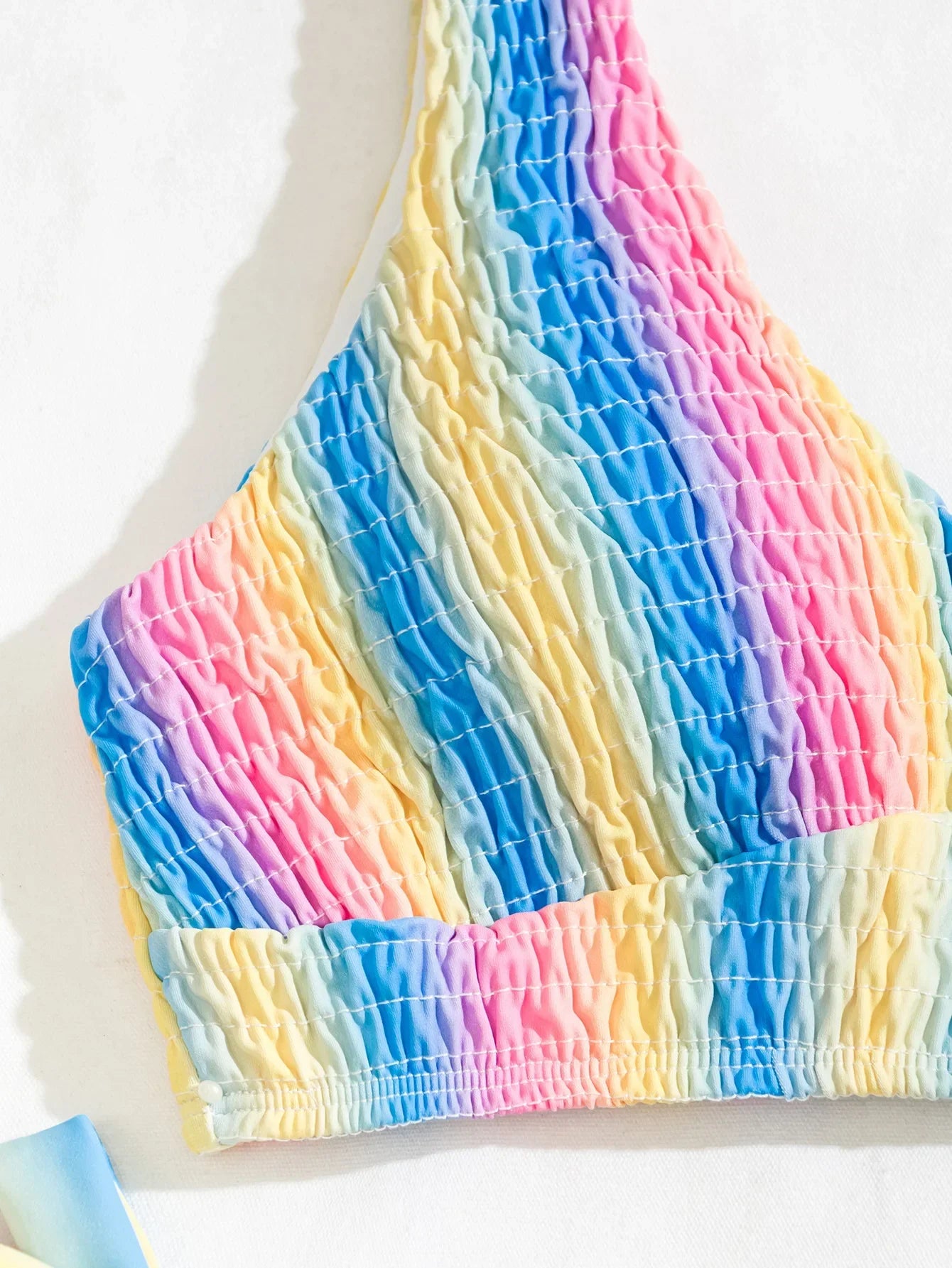 2026 New Sexy Bikini Women Rainbow Stripe Pleated Swimwear Swimsuit Knotted Bikinis Set Bathing Suit Beach Bikini Female Push Up