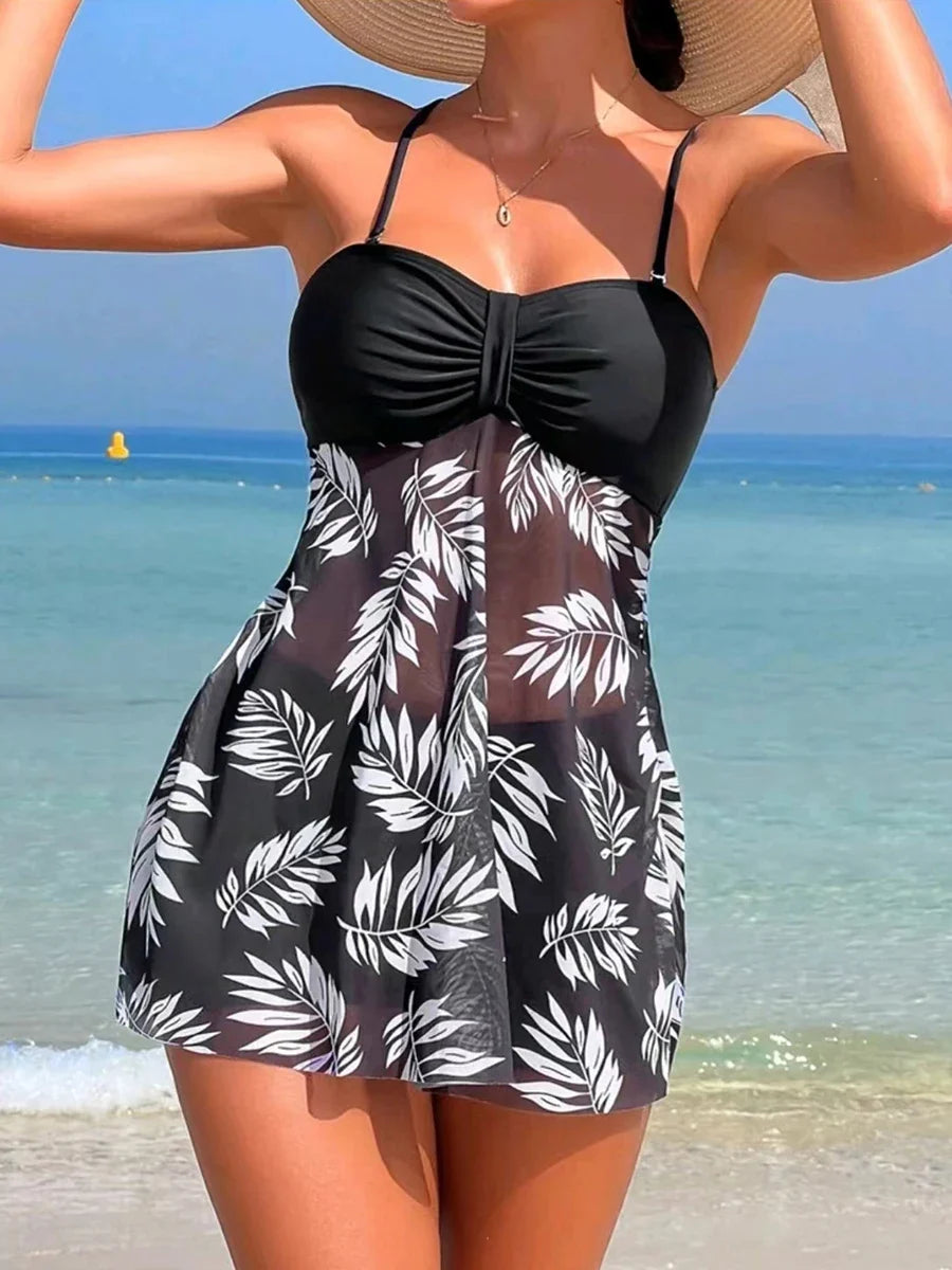 2026 Short Dress Tankini With Shorts Swimsuit Women Swimwear Female Padded Printed Bathing Swim Suit Swimming Beachwear Summer