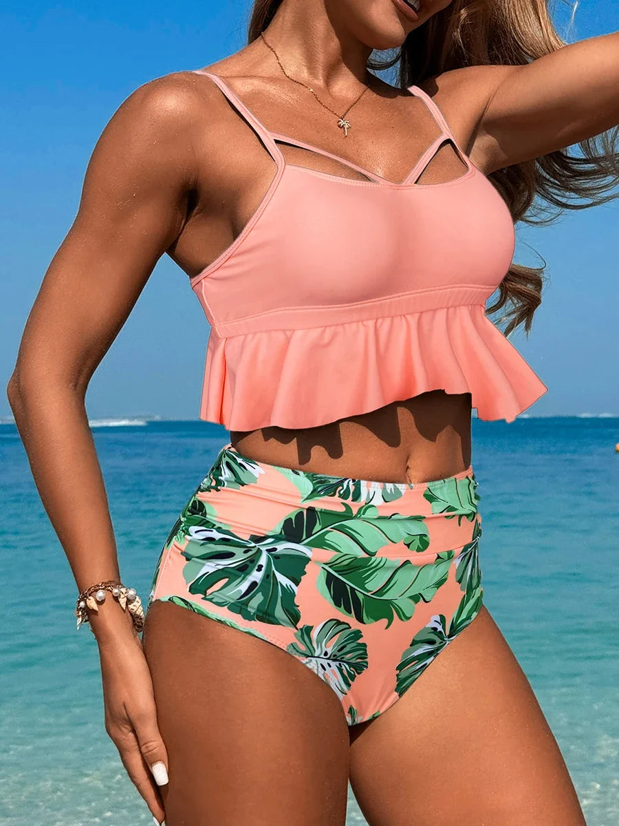 Printed Strappy Bikini 2026 High Waist Swimsuit Women Sexy Swimwear Female Bathers Swimming Bathing Swimming Swim Suit Beachwear