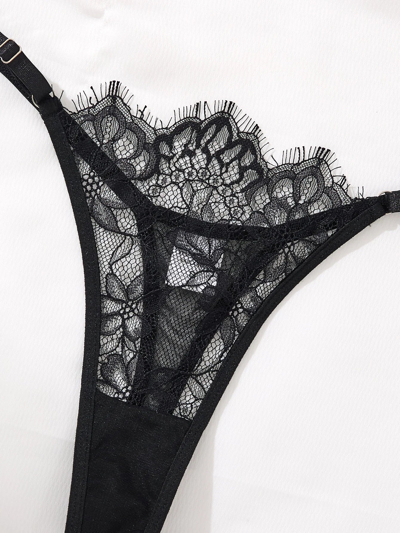 Black Lace Bra Brief Sets for Women Sexy Romantic Transparent Underwear with Flowers See through Erotic Lingerie