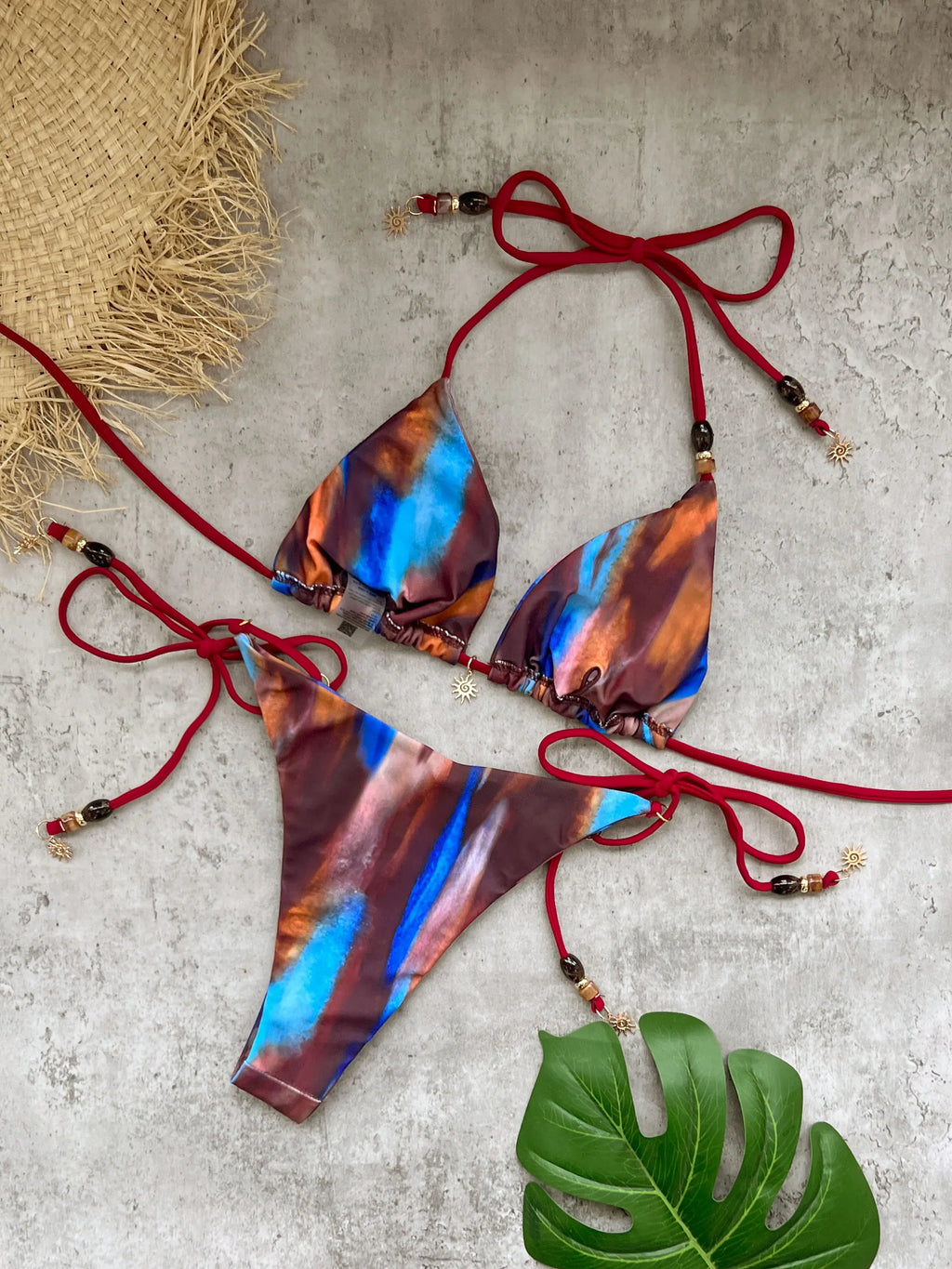 Sexy Beads Decorated Lace-up Bikini Women's Swimsuit Fashion Lady Low Waist Biquini Swimwear Mujer Bathing Suit Female Beachwear