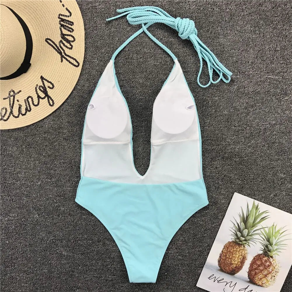 Sexy Deep V Neck Wrap Around Female Swimwear One Piece Swimsuit Women Backless Monokini High Leg Cut Bathing Suit Swim Beachwear