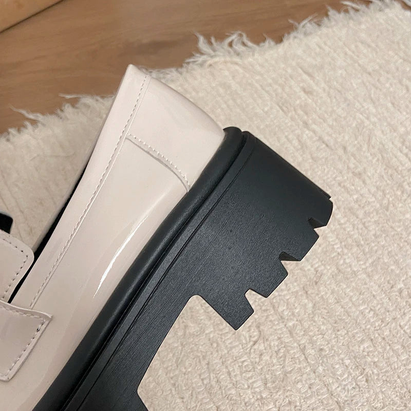 2025 Bowknot Decor Platform Loafers Women Fashion High Heel Jk Pu Leather Shoes Woman Korean Slip On Thick Sole Shoes Female