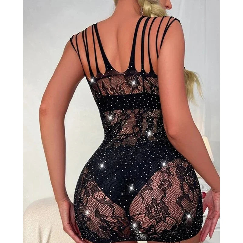 Women Sexy Fishnet  Cover Up, Sheer Bodycon Sleepwear See Through Beachwear Without Bikini