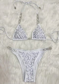 6 Colors Sexy Bikini Women Hollow Rhinestones Chain Halter Swimwear Swimsuit Bikinis Set Bathing Suit Beach Bikini Luxe Female