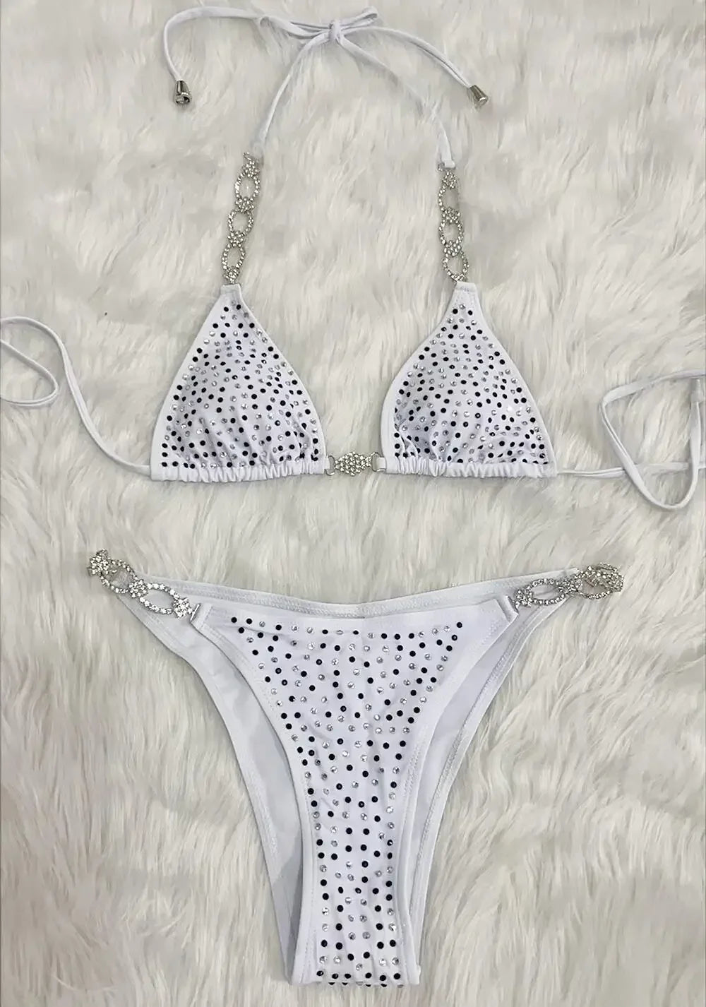 6 Colors Sexy Bikini Women Hollow Rhinestones Chain Halter Swimwear Swimsuit Bikinis Set Bathing Suit Beach Bikini Luxe Female