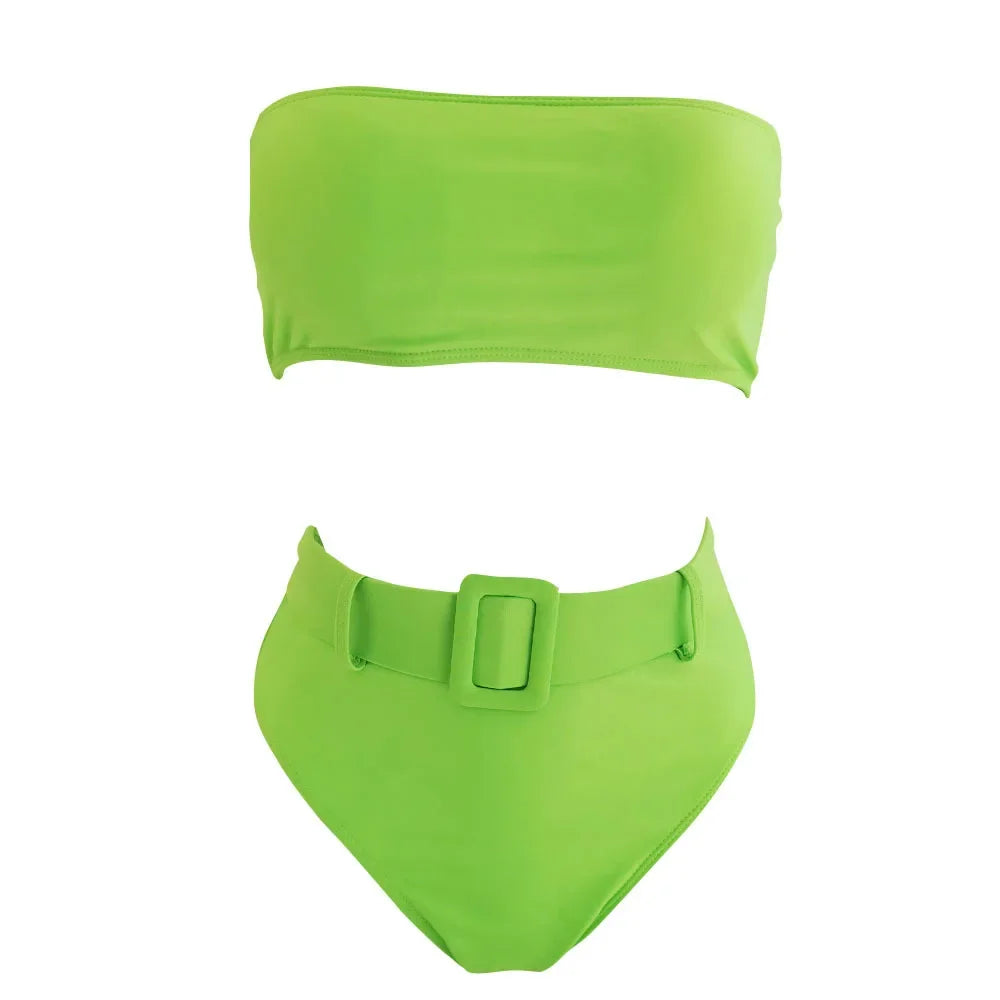 2026 Sexy Bikini Bandeau Women Swimwear Swimsuit Push Up Solid High Waist Bikinis Set Bathing Suit Bikini Female Waistband Decor