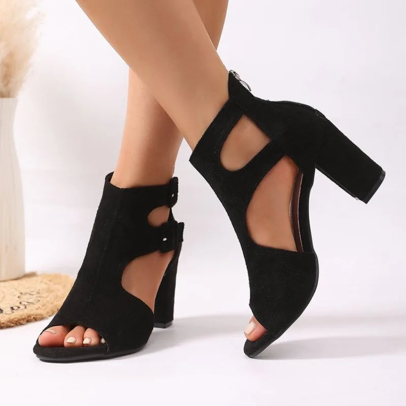 Fashion Square Toe Open Toe One Strap Non-slip Wear-resistant Temperament High Heels Women's Block Heel Sandals
