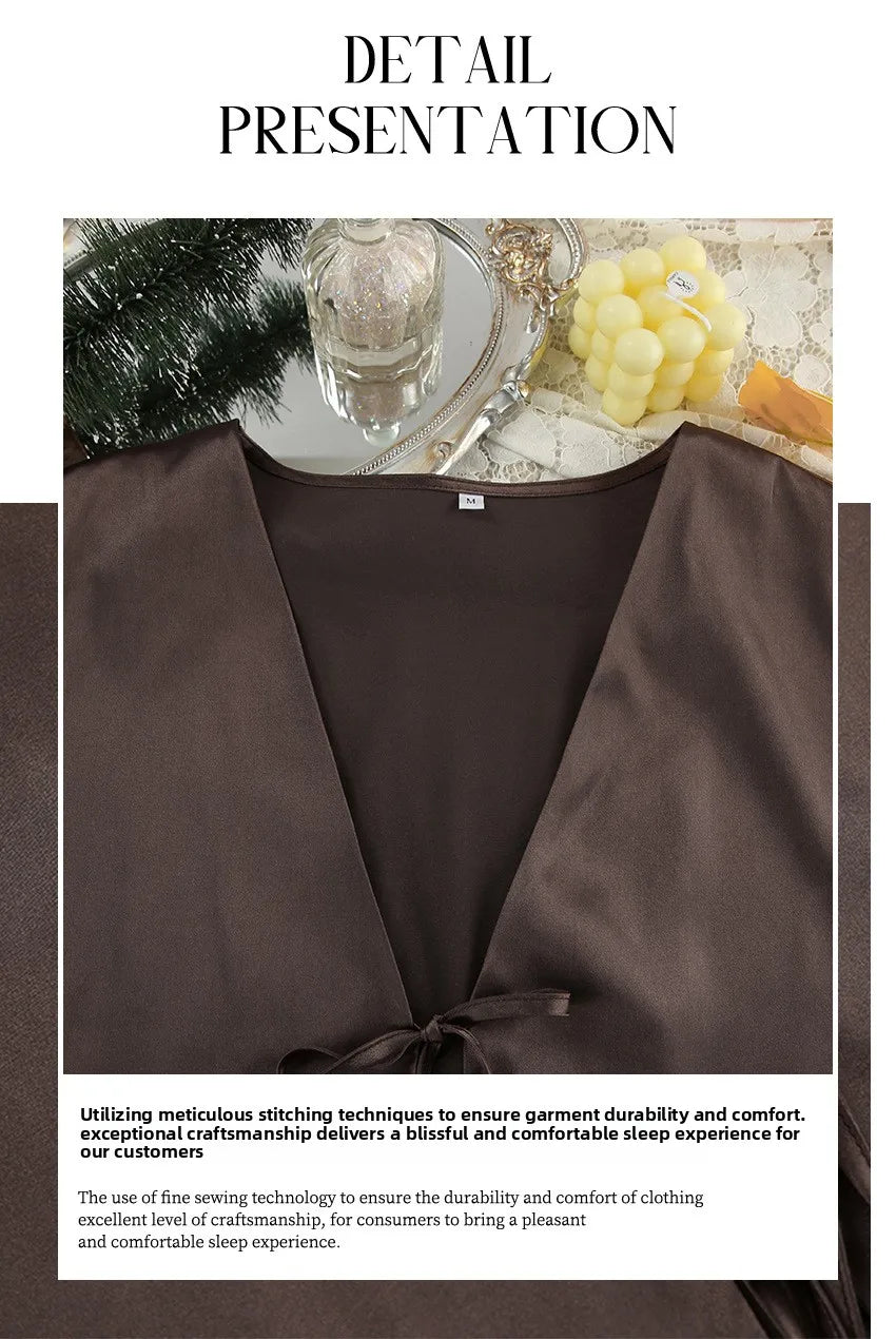 2026 New Women's Home Clothes Open Cardigan Belted Sleepwear Loose Long Sleeve Long Pant Smooth Comfort Spring Street Style