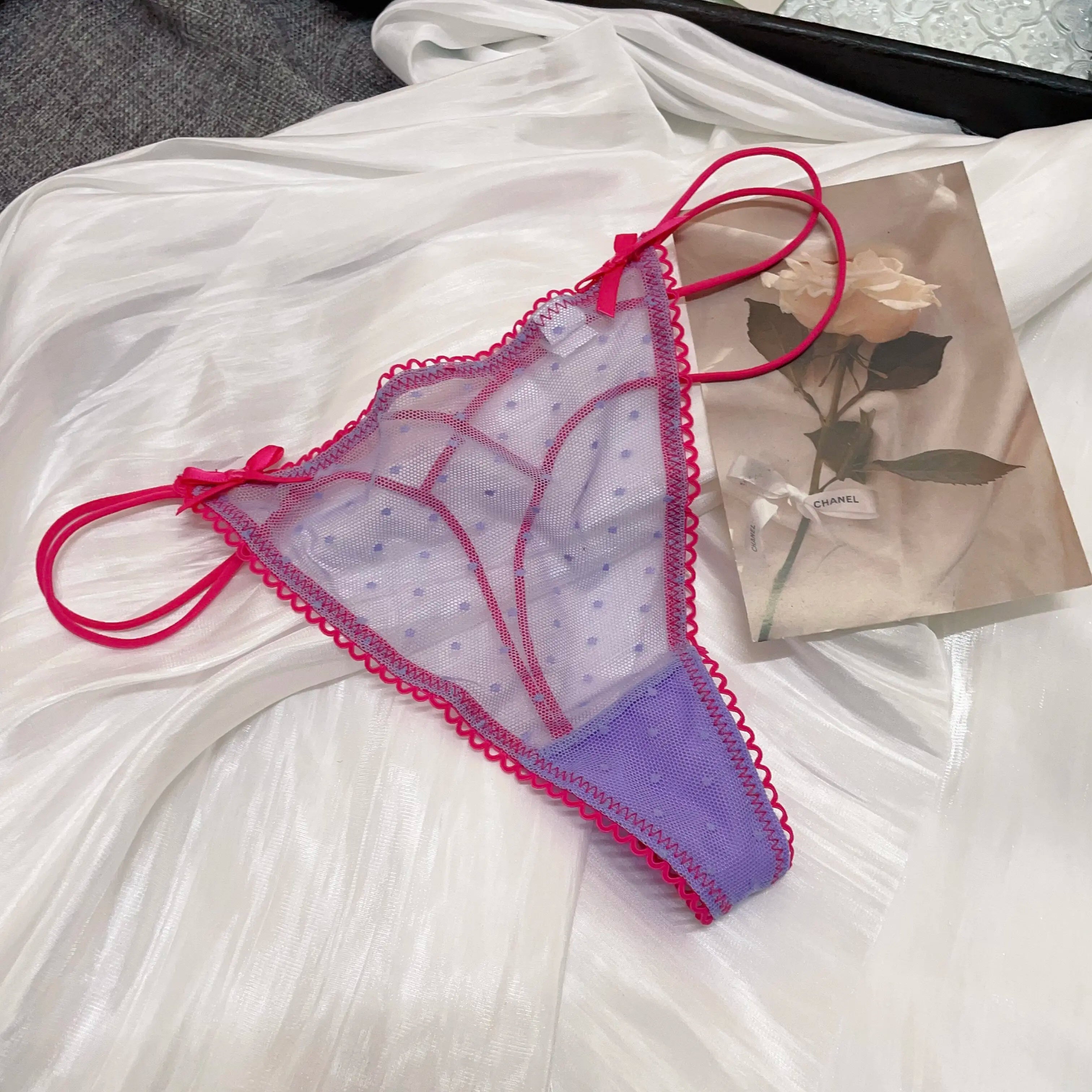 Bowknot Lace Sexy Girls Briefs Women Panties Dots Seamless G String Transparent Thong Underwear Low Waist Female Lingerie