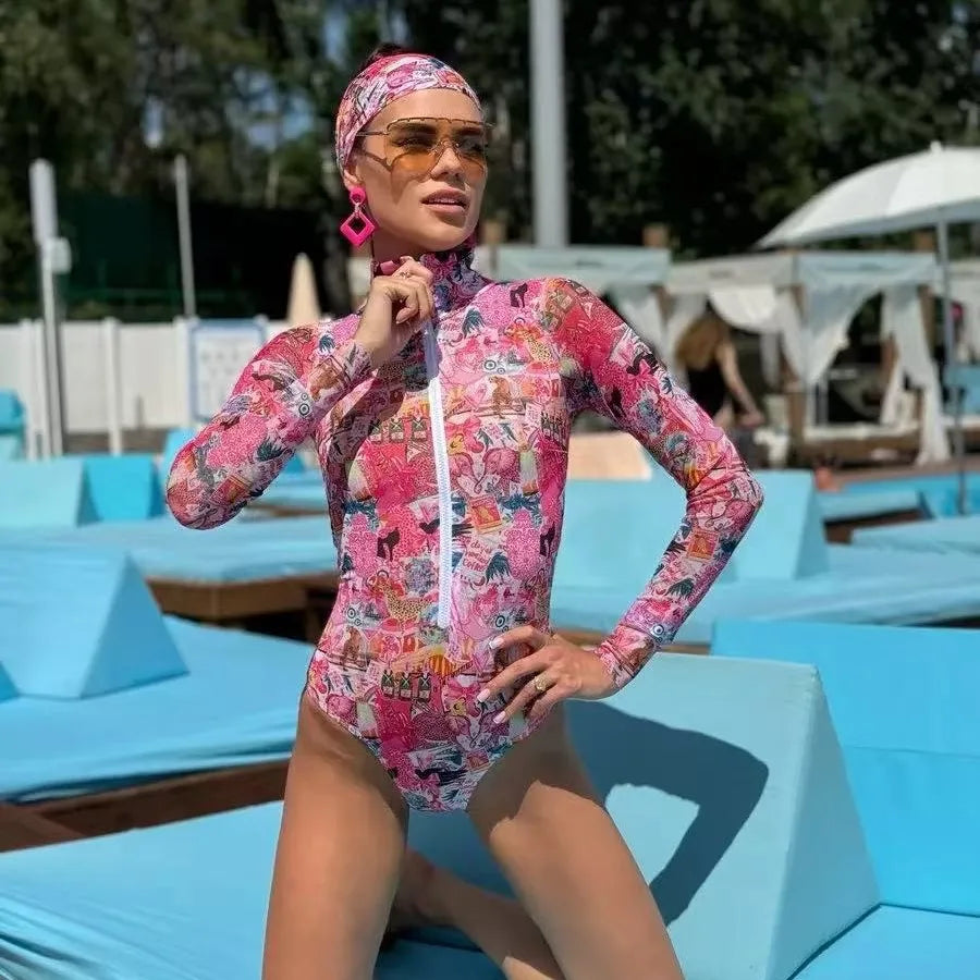 Long Sleeve One Piece Swimsuit 2026 Sexy Swimwear Women Surf Swim Suit Push Up Bathing Suit Beachwear Monokini Bath Suits