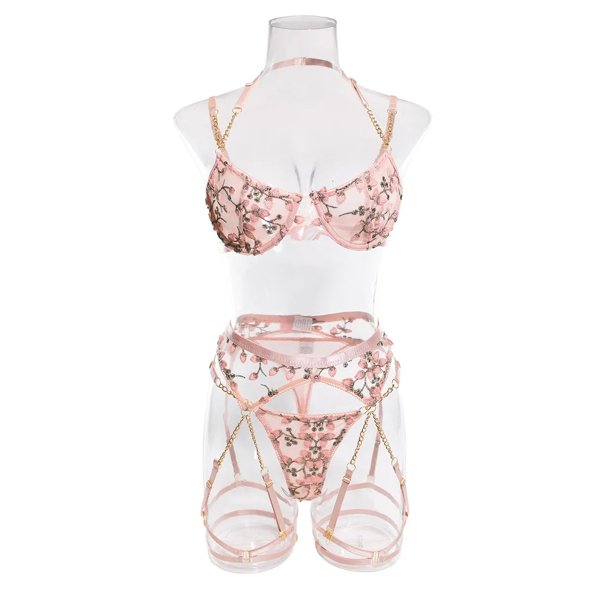 Laced Bra Lingerie Sexy Floral Embroidery Underwear Transparent Fairy Set Woman 2-Piece Boho Bra + Panty Underwear Set Intimates