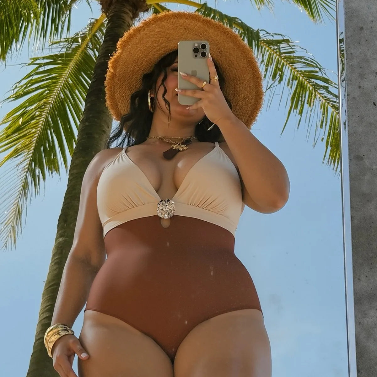 Contrast Color 2026 New Women's One Piece Suit Swimwear Sexy Strappy Backless Swimsuit Rhinestone Push Up High Waist Beachwear