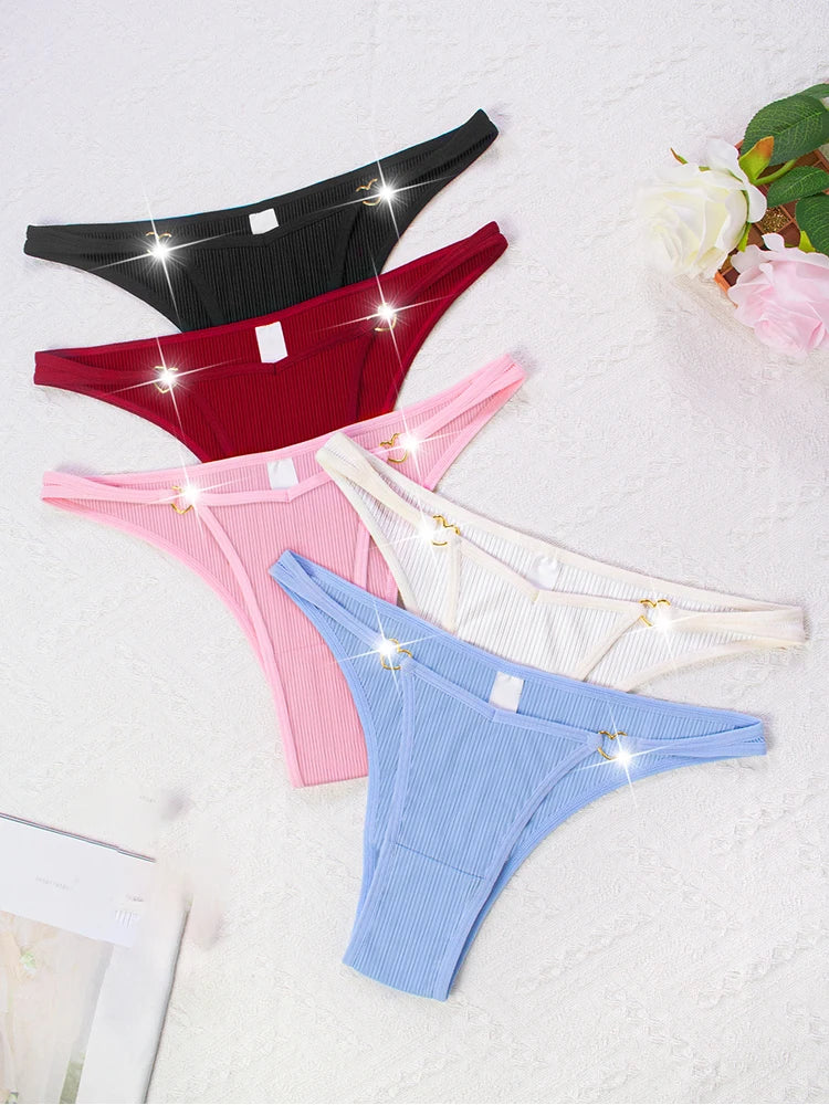 5pcs Ribbed Sexy Women Panties Low Waist Seamless Lady Briefs Breathable Comfortable Solid Underwear Underpants