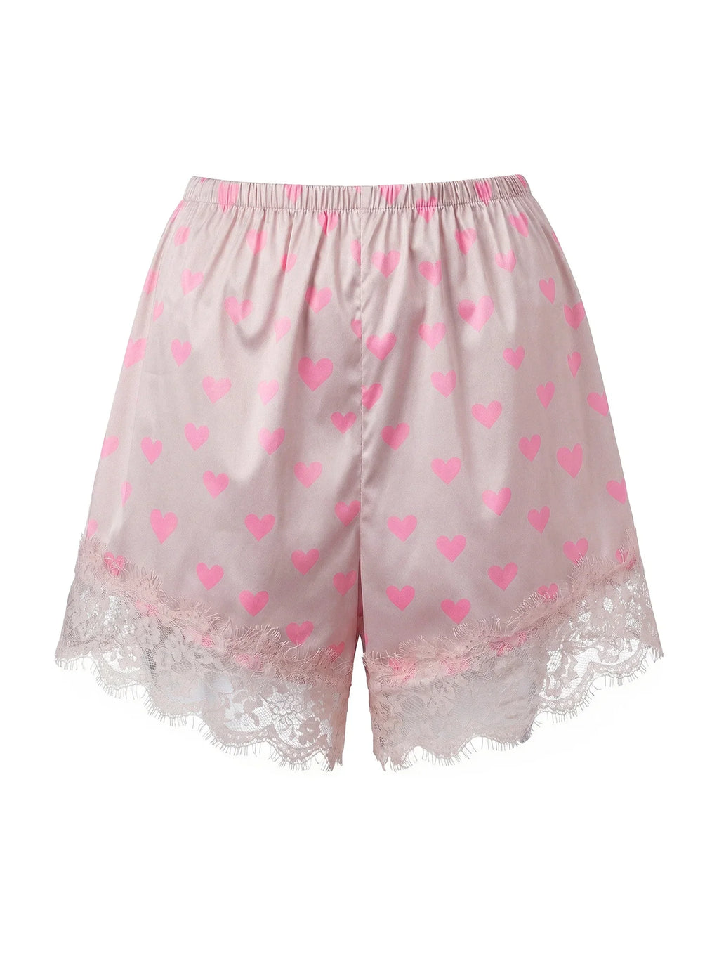 Summer Women’s Satin Lace Hem Shorts Elastic Waist Loose Fit Wide Leg Short Pants Casual Lounge Bottoms Solid Color