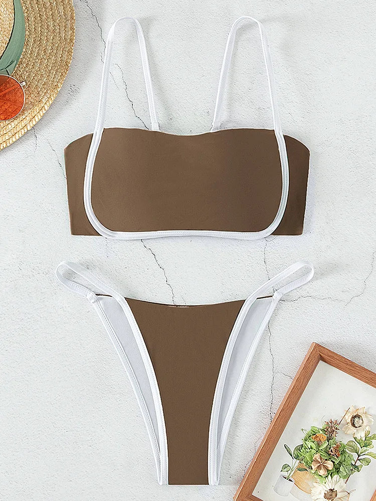 Splicing Mini Micro Thong Bikini Female Swimsuit Women Bandeau Swimwear Two-pieces Bikini Set Brazilian Bather Bathing Suit Swim