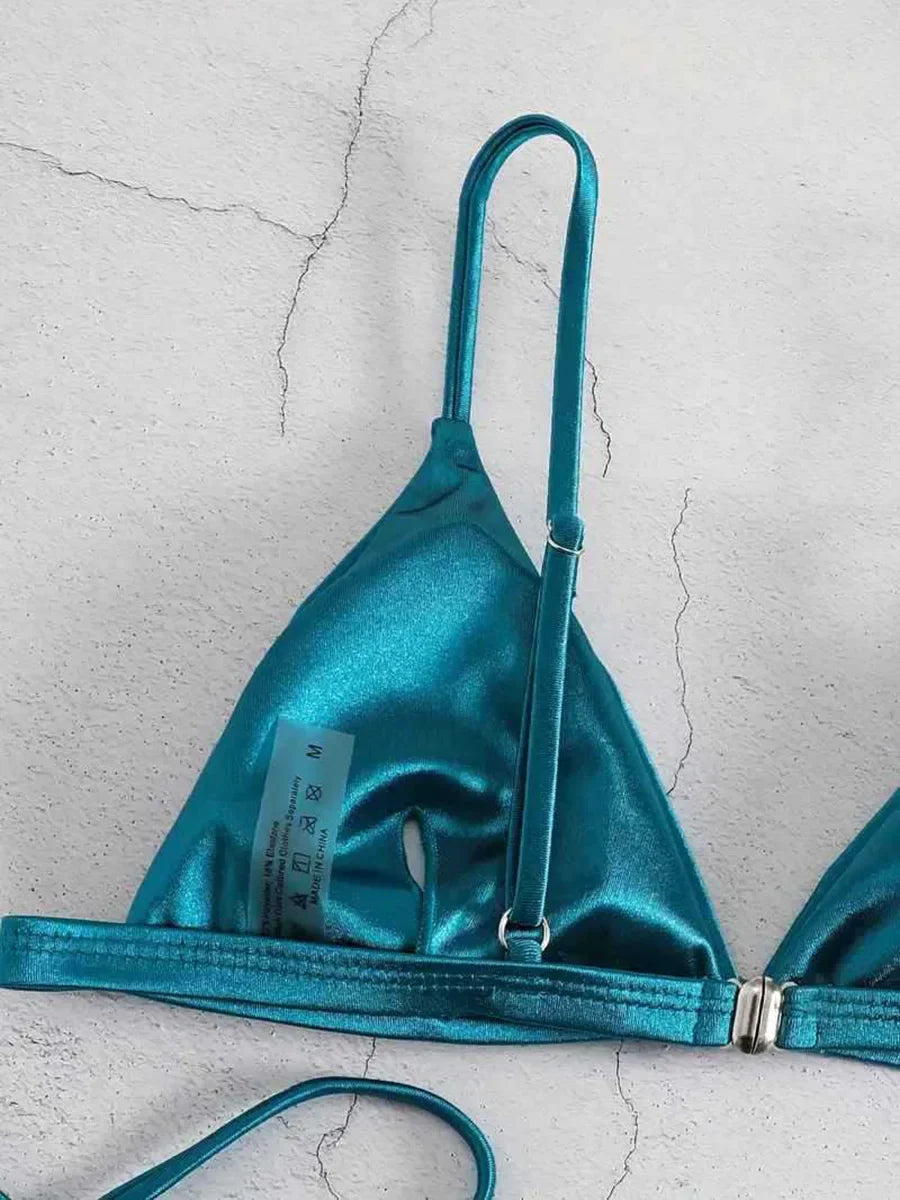 2025 Metallic Satin High Cut Brazilian Bikini Women Swimwear Female Swimsuit Two-pieces Bikini Set Bathing Suit Swim Beach Wear